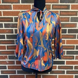 Vintage polyester feather print blouse